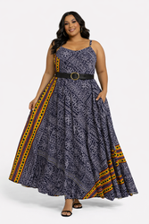Blue yellow red  African print maxi dress - Flowy Ctton