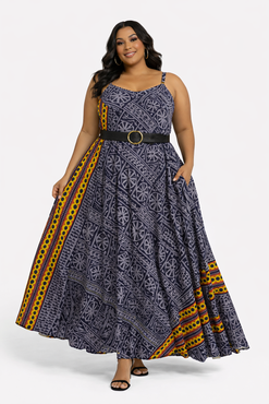 Blue yellow red  African print maxi dress - Flowy Ctton