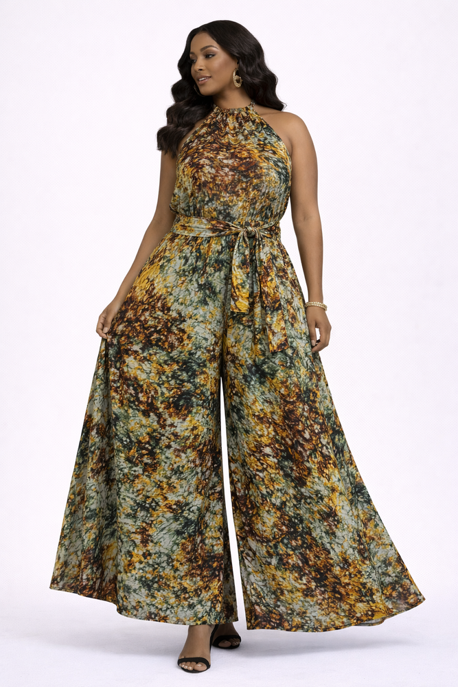 Tie and dye African Halter Maxi  jumpsuit - Open Back  - Cotton