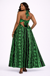 Green African Print Halter Maxi Dress