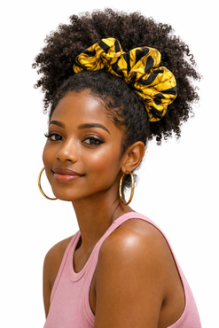 Yellow and Black African Print scrunchy