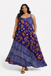 Blue orange African print  maxi dress - Flowy Cotton