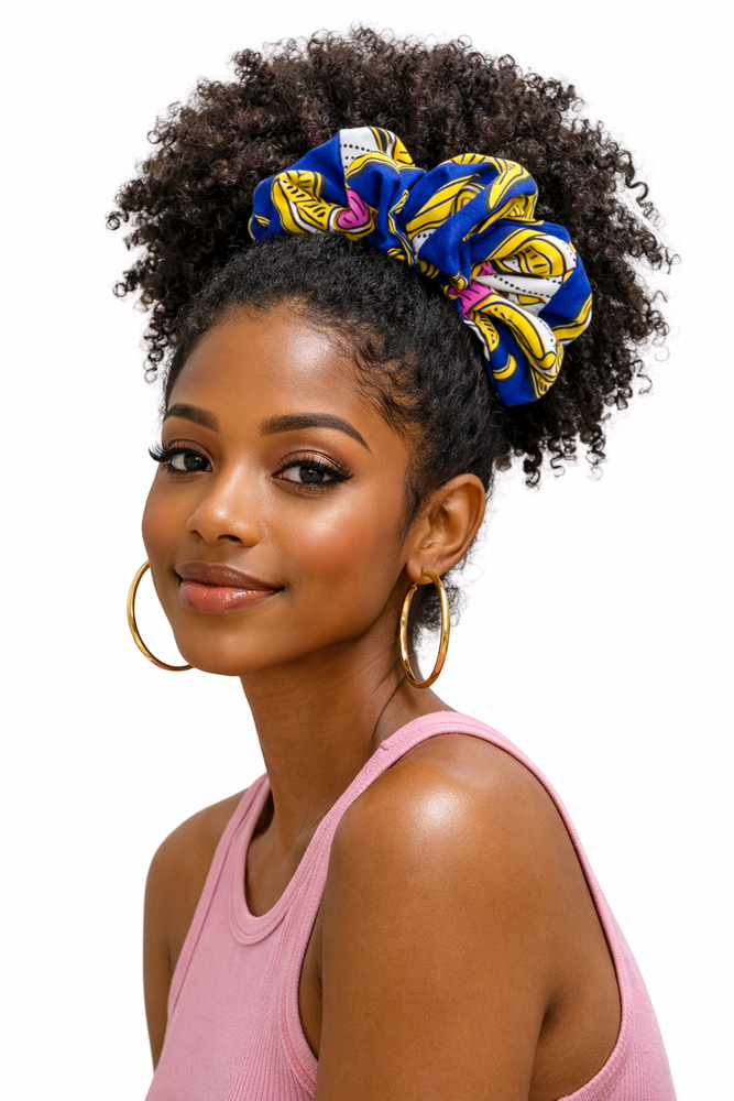 Blue Yellow Pink African Print Scrunchy