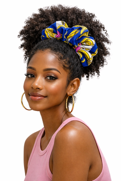 Blue Yellow Pink African Print Scrunchy