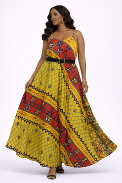 Yellow and red African print Maxi Dress
