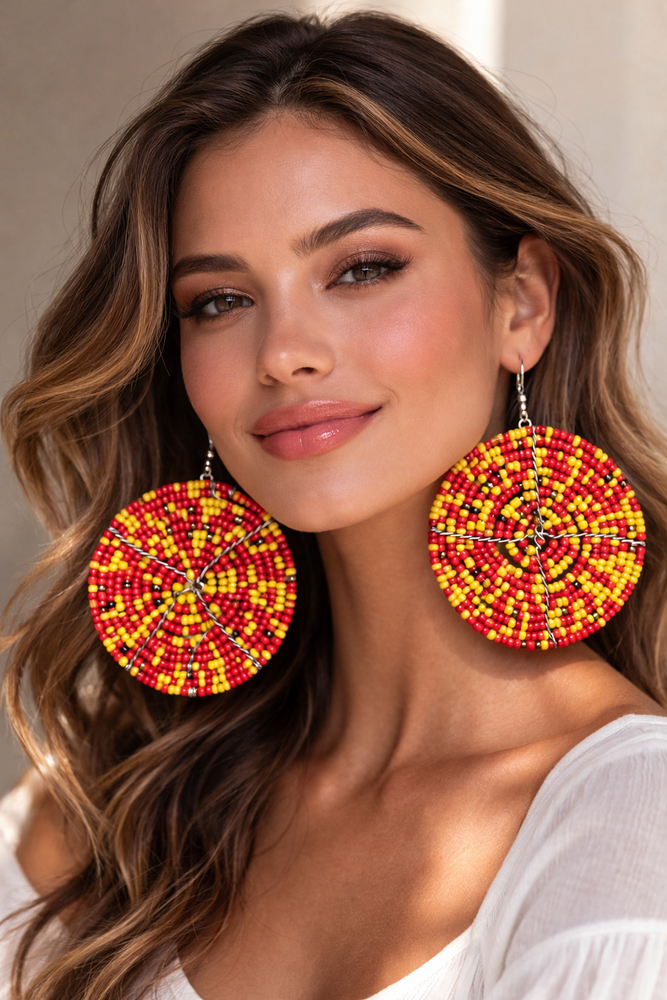 Red & Yellow  Beaded Earrings