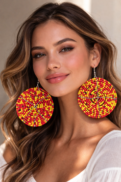 Red & Yellow  Beaded Earrings