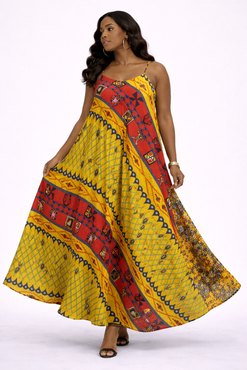 Yellow and red African print Maxi Dress