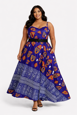 Blue orange African print  maxi dress - Flowy Cotton