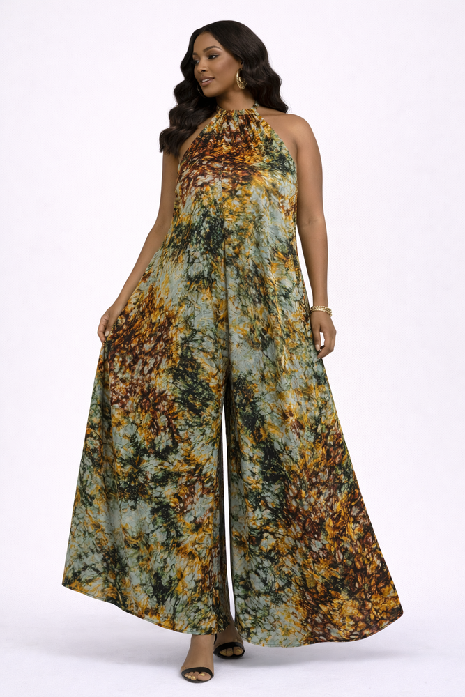 Tie and dye African Halter Maxi  jumpsuit - Open Back  - Cotton