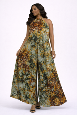 Tie and dye African Halter Maxi  jumpsuit - Open Back  - Cotton