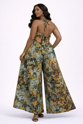 Tie and dye African Halter Maxi  jumpsuit - Open Back  - Cotton