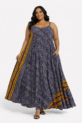 Blue yellow red  African print maxi dress - Flowy Ctton