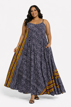 Blue yellow red  African print maxi dress - Flowy Ctton