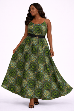 Green African Print Maxi Dress - Flowy cotton